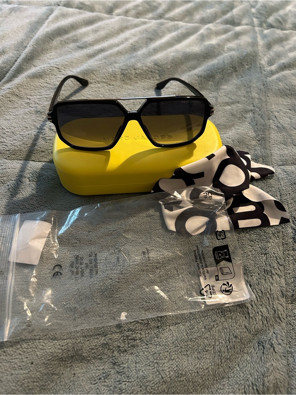 Marc Jacobs Black Aviator Sunglasses with Yellow Case